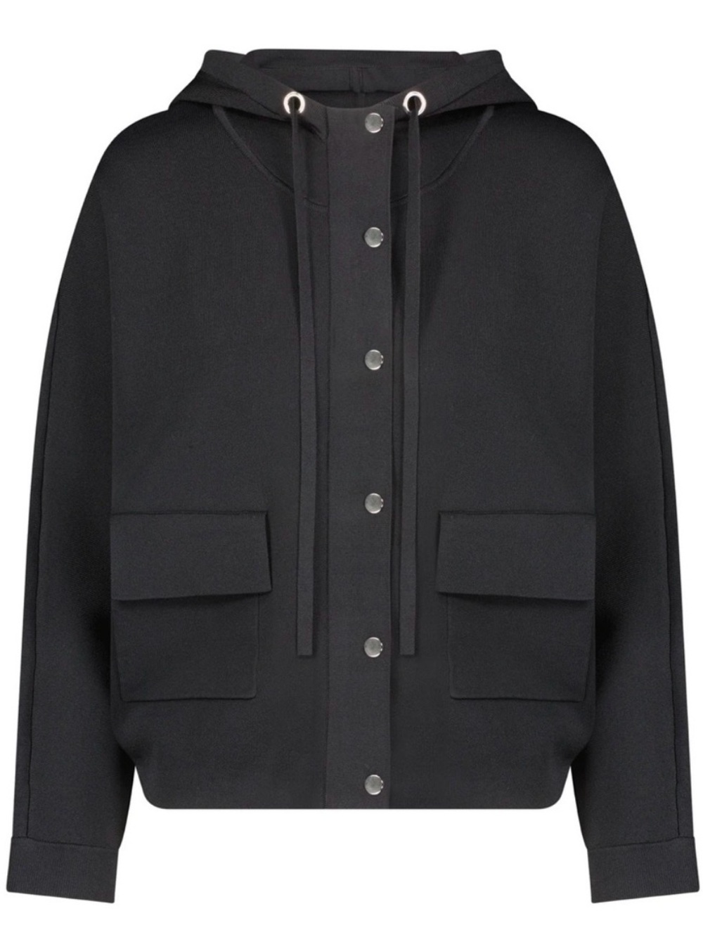 NWT ALEEZA PARIS knit hoodie size M Black Snap-Front Jacket